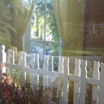 View through the cottage window, Bibby and Harold Alfond Children's Garden