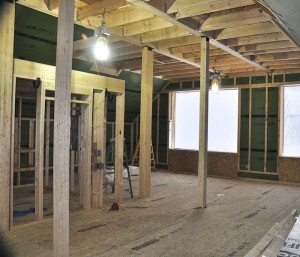 Looking toward the group offices on the second floor that will house the administrative staff.  Large windows here also let in ample south light even on a dim January day.
