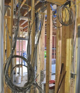 A bit of the miles of cable being installed in the building by Favreau Electric