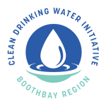 A logo with a water droplet in the center, surrounded by the text "Clean Drinking Water Initiative, Boothbay Region."